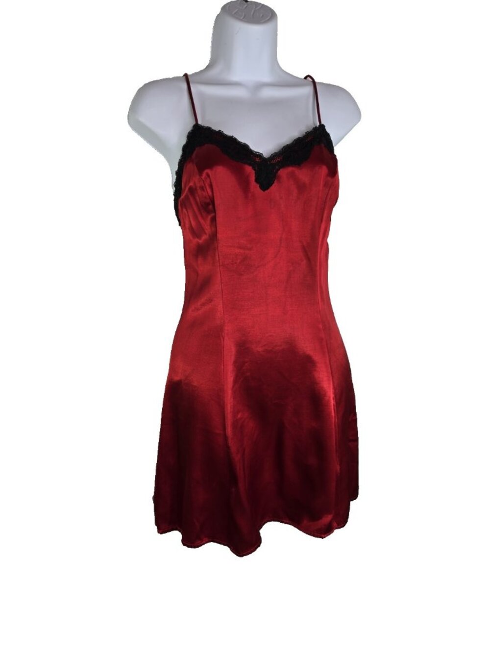 Vtg 90s y2k Guess by Maurice Marciano red satin black lace coquette dress usa 8